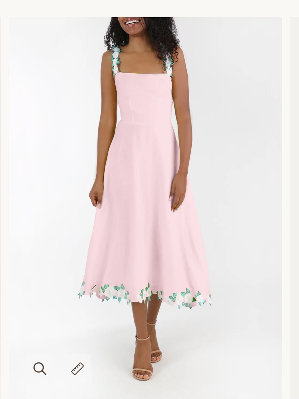 NWT FANM MON SASHA MIDI DRESS MEDIUM EMBROIDERED FLOWERS FLORAL LIGHT PINK GREEN